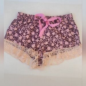 Anthropologie Pink Floral Lace Sleep Shorts